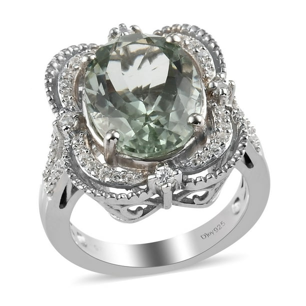 Shop LC Delivering Joy 925 Sterling Silver Green Amethyst White Topaz Statement Ring for Women Jewelry Gift Size 9 